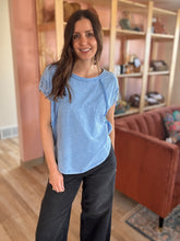 Load image into Gallery viewer, bright blue crochet lace top