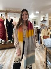 Load image into Gallery viewer, cozy blue + oatmeal colorblock scarf