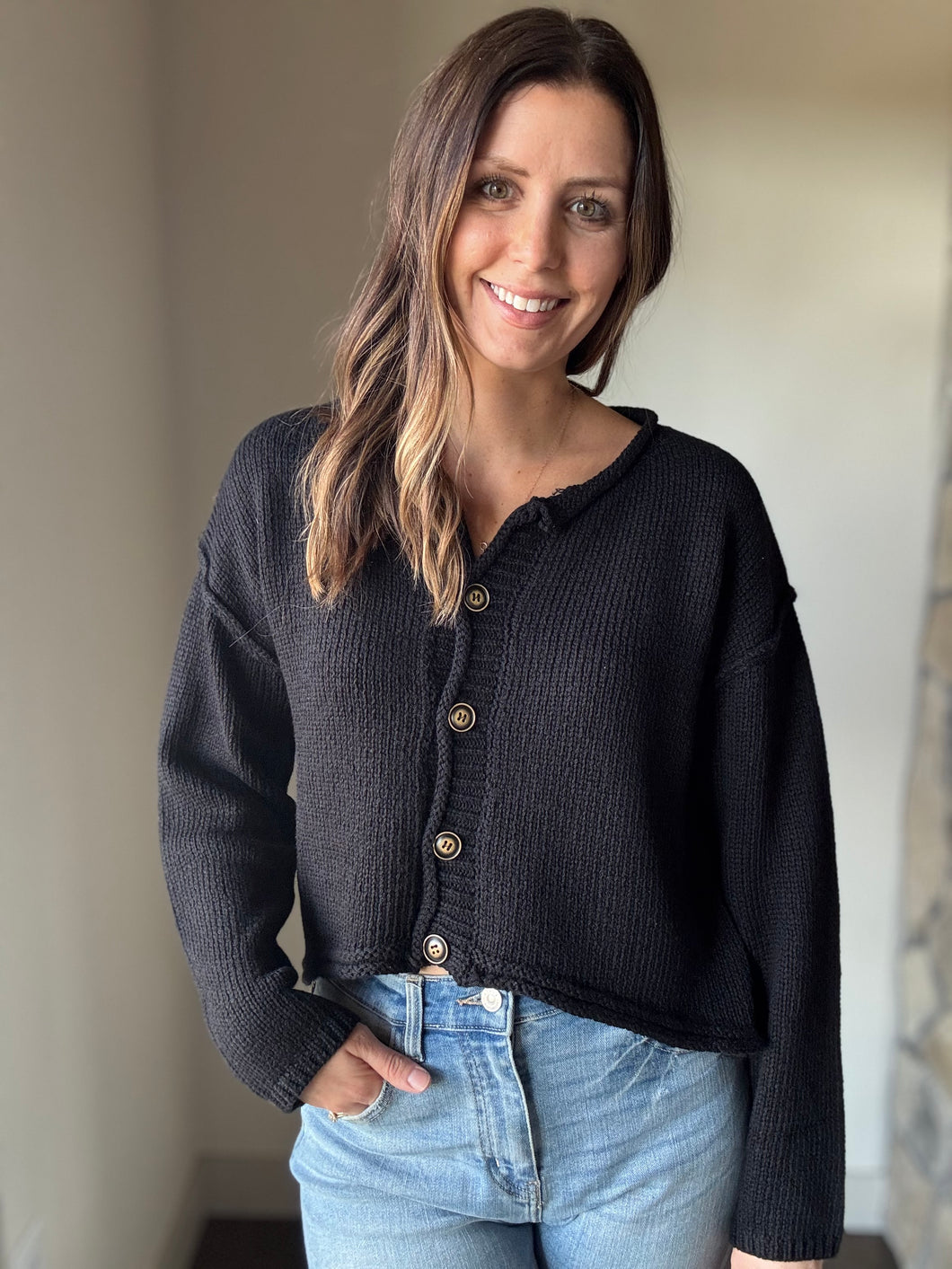 easy days off black button down cardigan