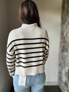 ivory + black stripe mock neck