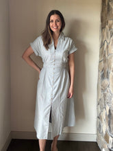 Load image into Gallery viewer, dusty blue button down collared cotton dress