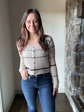 Load image into Gallery viewer, taupe + navy stripe cardigan sweater