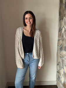 stone lightweight cable cardigan