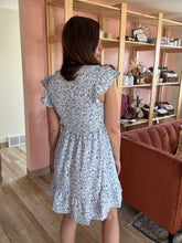 Load image into Gallery viewer, blue floral smocked babydoll dress
