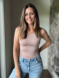 hazelnut soft boat neck tank top