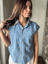 Load image into Gallery viewer, chambray embroidered button down | S-3XL
