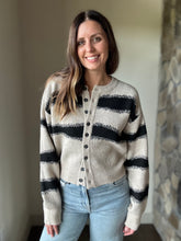 Load image into Gallery viewer, stone + black stripe button cardigan