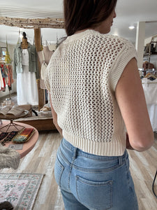 cream crochet knit top