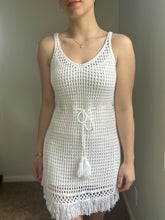 Load image into Gallery viewer, white crochet fringe dress+cover up