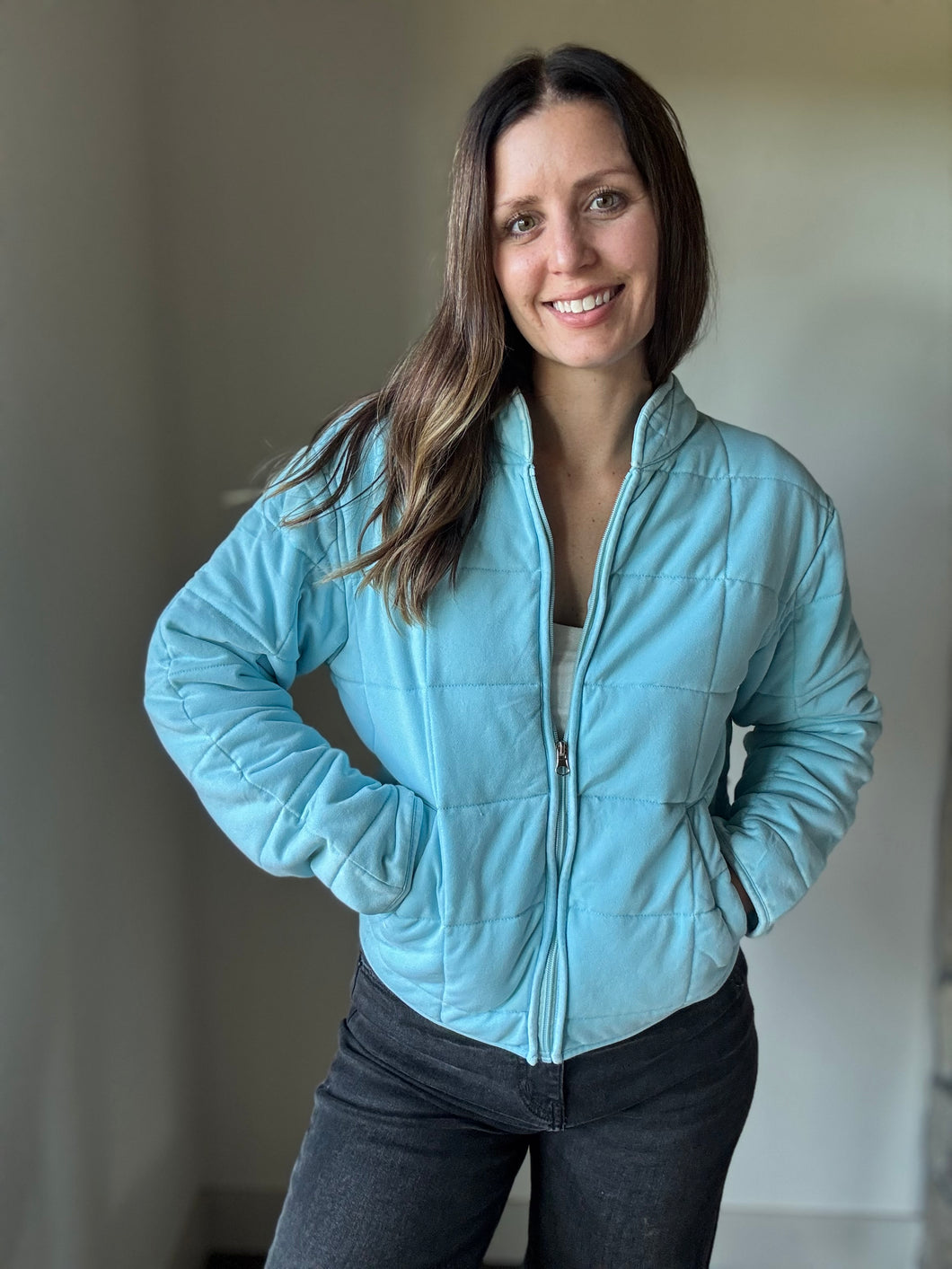 turquoise soft quilted jacket