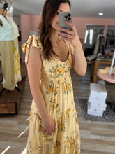 Load image into Gallery viewer, butter yellow + olive floral midi dress