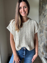 Load image into Gallery viewer, cream fall confetti cable short sleeve sweater