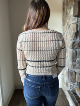 Load image into Gallery viewer, taupe + navy stripe cardigan sweater