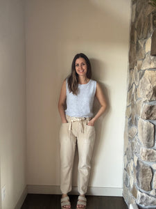 vintage oatmeal drawstring slim barrel pants