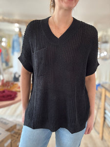 black short sleeve sweater knit top