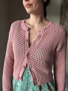 dusty rose crochet button cardigan