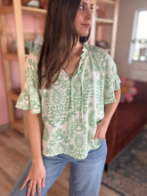 Load image into Gallery viewer, kelly green moroccan tile blouse