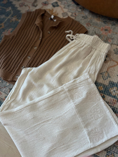 natural eyelet embroidered pants