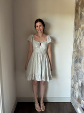 Load image into Gallery viewer, daisy embroidered sage flutter dress
