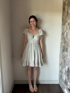 daisy embroidered sage flutter dress