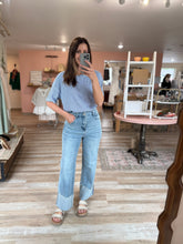 Load image into Gallery viewer, blue + white stripe knit top