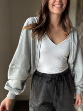 Load image into Gallery viewer, heather grey french terry bolero sweatshirt