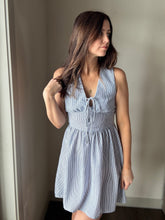 Load image into Gallery viewer, blue garden sun tie dress