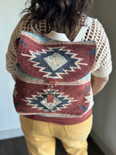 Load image into Gallery viewer, rust, brown, turquoise + tan aztec woven backpack