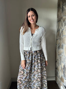 cream crochet button cardigan
