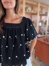 Load image into Gallery viewer, daisy black embroidered top
