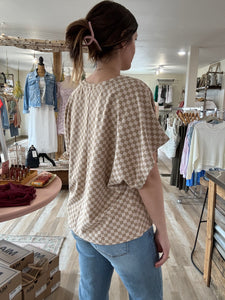 soft almond checkered dolman top