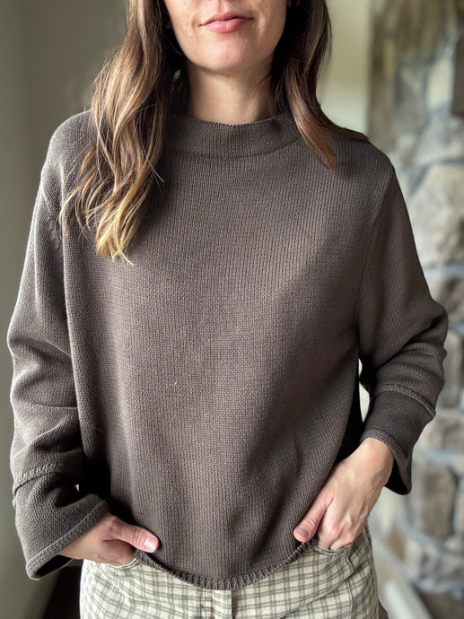 brown mock neck sweater