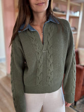 Load image into Gallery viewer, olive sweater + denim shirt mix