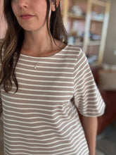 Load image into Gallery viewer, taupe + ivory striped short sleeve dress