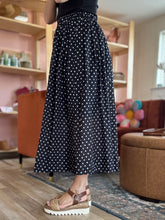 Load image into Gallery viewer, black + white polka dot midi skirt