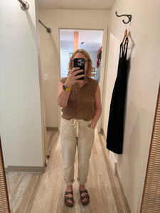 vintage oatmeal drawstring slim barrel pants