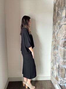 off the grid black ribbed midi dress