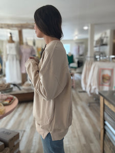 taupe french terry weekend pullover
