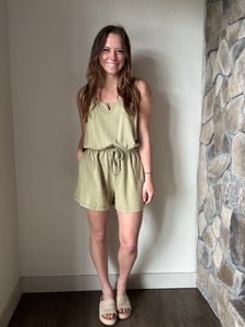 soft olive mineral washed french terry romper