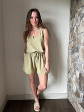 Load image into Gallery viewer, soft olive mineral washed french terry romper