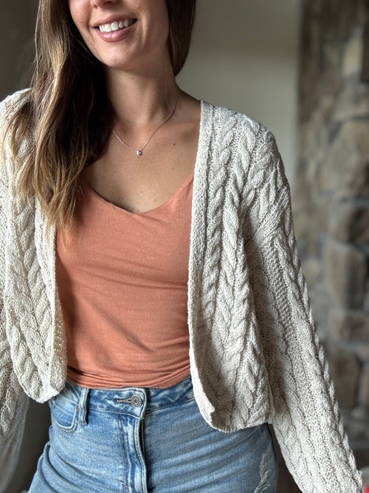 stone lightweight cable cardigan