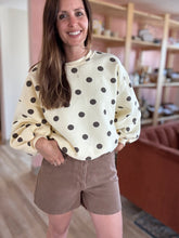 Load image into Gallery viewer, missy butter yellow + brown polka dot sweatshirt