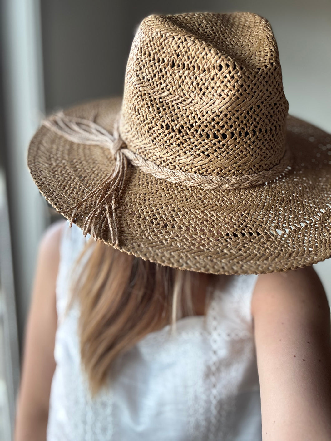 tan braided rope straw hat