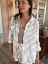 Load image into Gallery viewer, cream + taupe stripe oversized button down