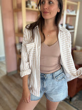 Load image into Gallery viewer, cream + taupe stripe oversized button down