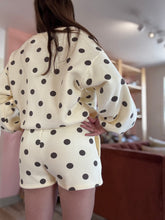 Load image into Gallery viewer, missy butter yellow + brown polka dot shorts