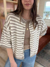 Load image into Gallery viewer, taupe + cream stripe half sleeve cardigan