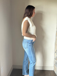 classic medium wash high rise straight jeans