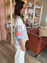 Load image into Gallery viewer, blue floral colorblock top