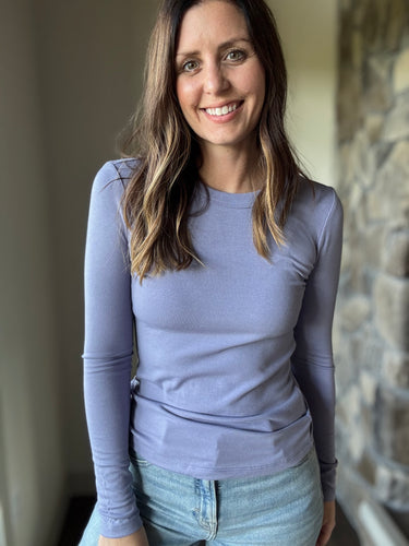 ultra soft periwinkle crew neck long sleeve tee